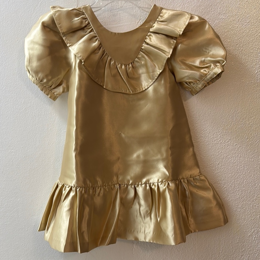 NWT Janie and Jack Gold Formal Dress with Puff Sleeves